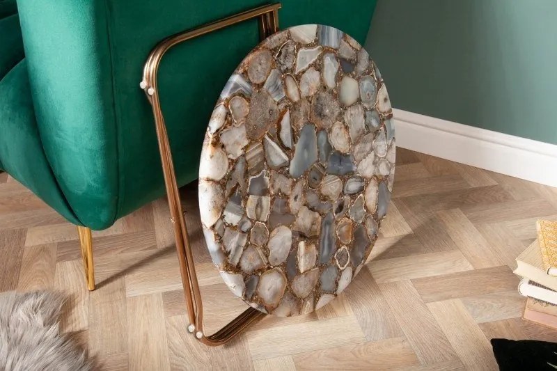 Masuta de cafea Noble 62cm agat albastru/ auriu