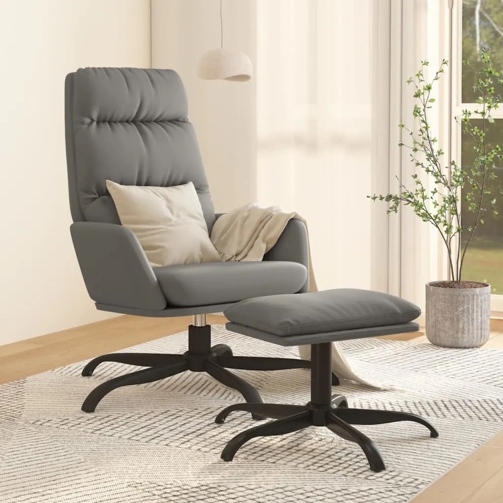 3097538 vidaXL Scaun relaxare cu taburet, gri închis, piele ecologică