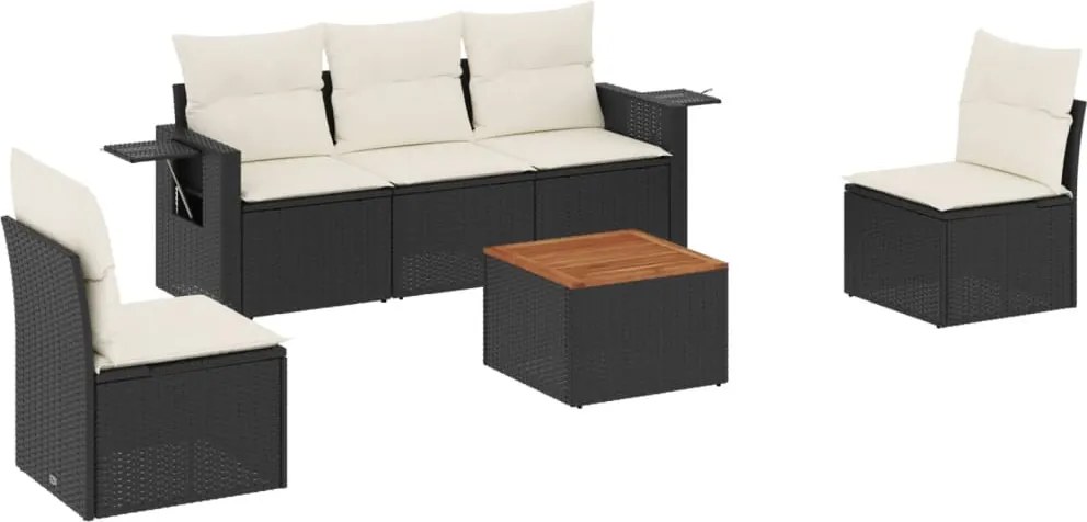 vidaXL Set mobilier de grădină cu perne, 6 piese, negru, poliratan