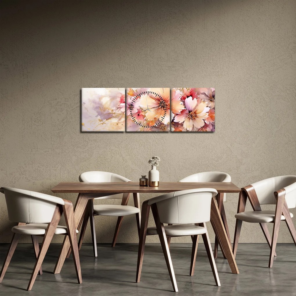 Tablou - Flori (cu ceas) (90x30 cm)