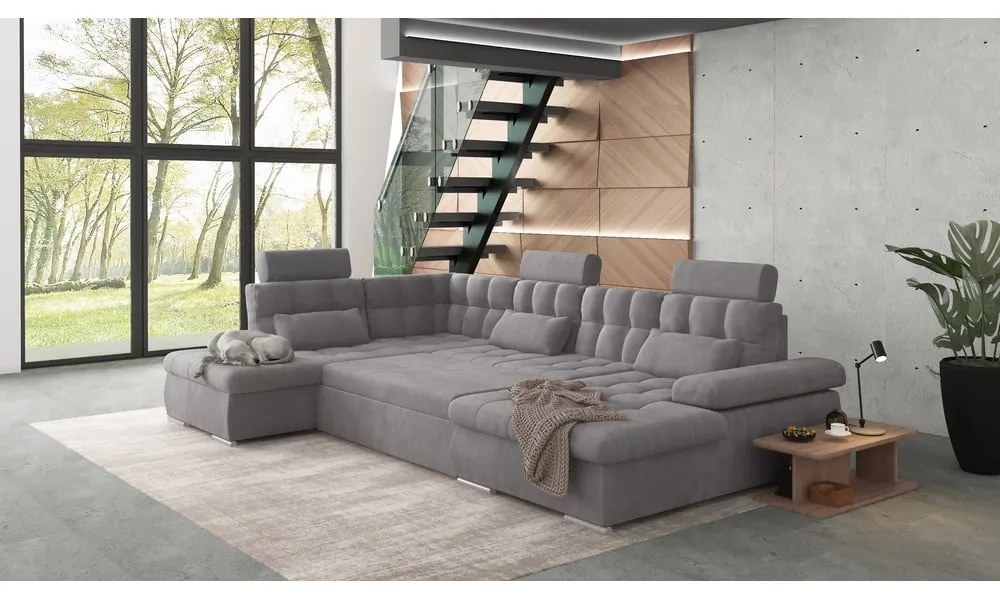 Colțar gri extensibil, cu spațiu de depozitare (cu colț pe partea stângă, în formă de "U") Merkur – Ropez