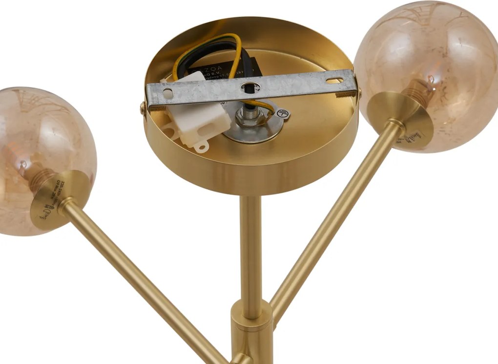 Plafonieră modernă din alamă cu sticlă ambră cu 6 lumini - Ryan