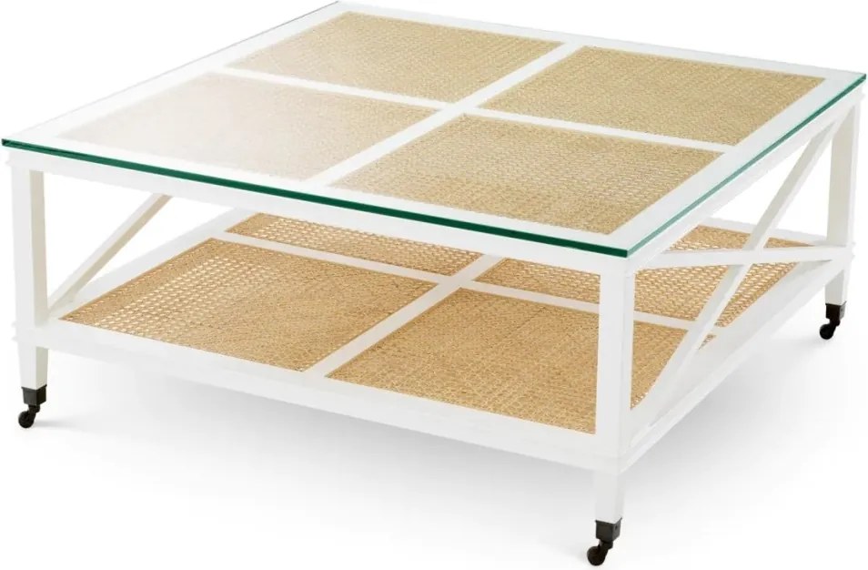 Masuta de cafea LUX, Lemn, Rattan, Bahamas alb