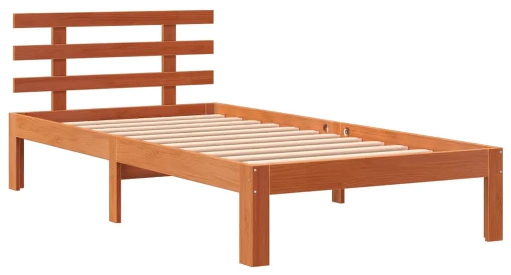844266 vidaXL Cadru de pat cu tăblie, maro ceruit, 75x190 cm, lemn masiv pin