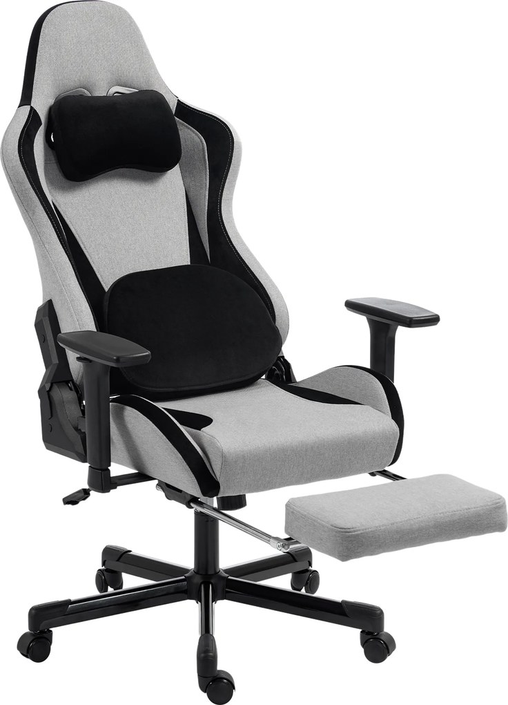 HOMCOM Scaun Gaming Ergonomic cu Masaj încălzit, Suport Picioare, Textil, Gri | Aosom Romania