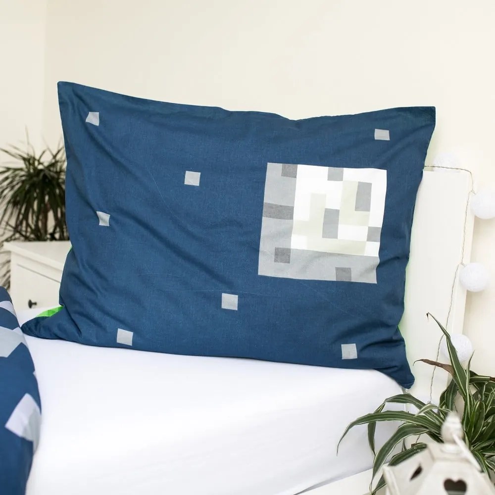 Lenjerie de pat pentru copii verde-albastră din bumbac pentru pat de o persoană 140x200 cm Minecraft "Sssleep Tight" – Jerry Fabrics