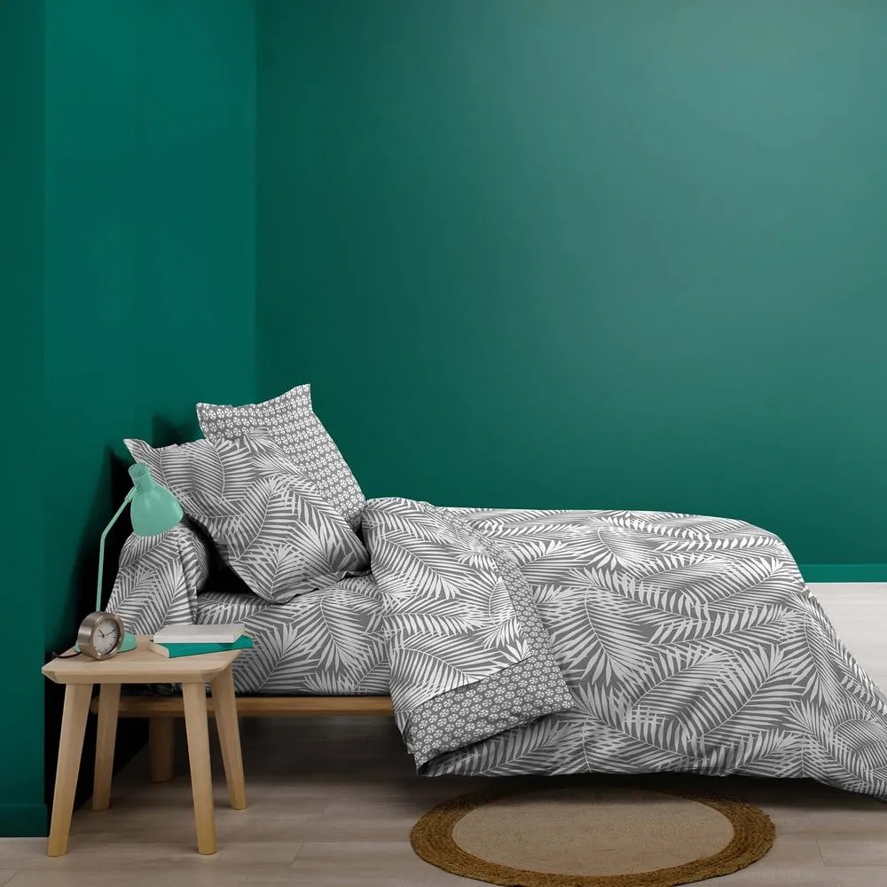 Cearceaf alb/gri din bumbac cu elastic 160x200 cm Botania – douceur d'intérieur