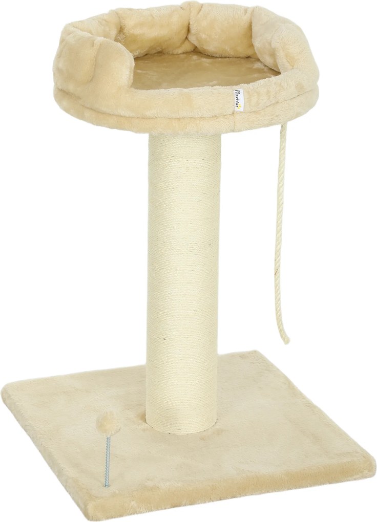 PawHut Copac Zgâriat pentru Pisici, Patut, Minge, Sfoară de Joacă, Plus și Sisal, 55x55x83cm, Beige | Aosom Romania