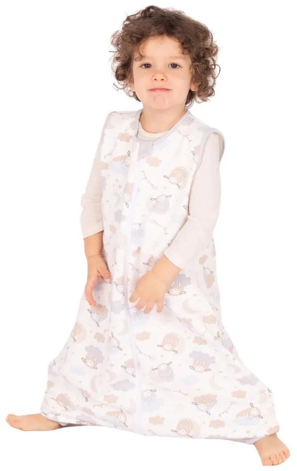 Sac de dormit cu picioare din bumbac flausat 18-36 luni Kidizi On a Cloud, 1 tog, mansete transformabile in sosete, model ajustabil