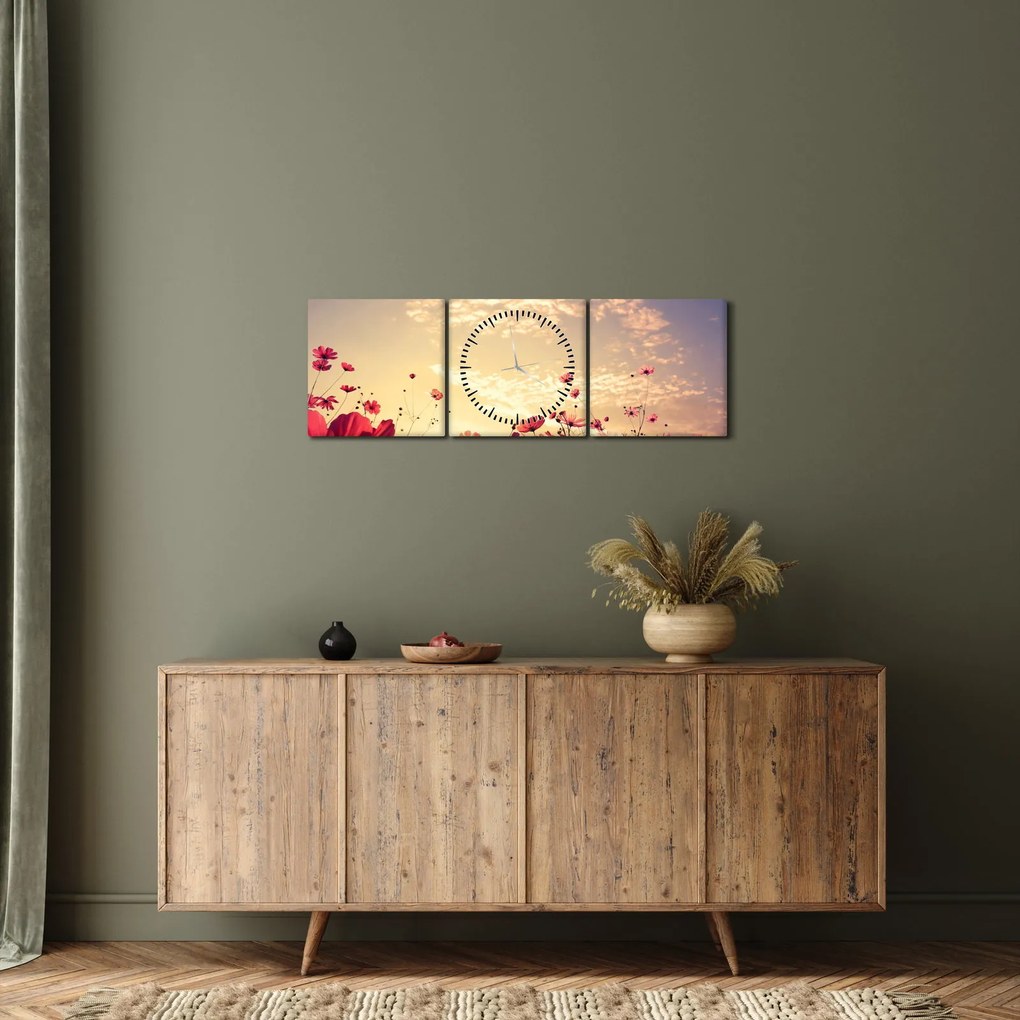Tablou - Lunca cu flori (cu ceas) (90x30 cm)