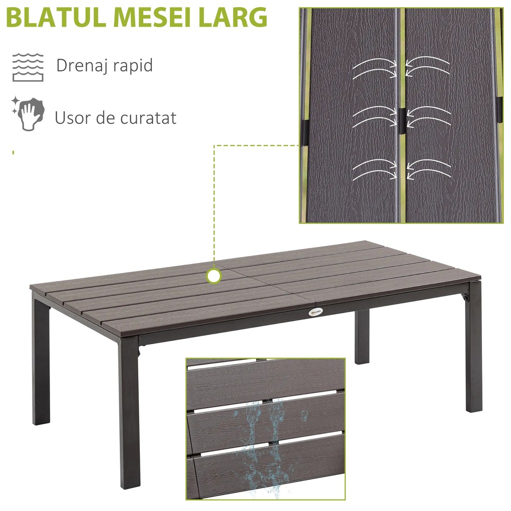Salon de Gradina Outsunny Set 4 Piese cu 1 Canapea, 2 Fotolii si 1 Masuta, Mobilier de Gradina din Otel si Plastic, Maro