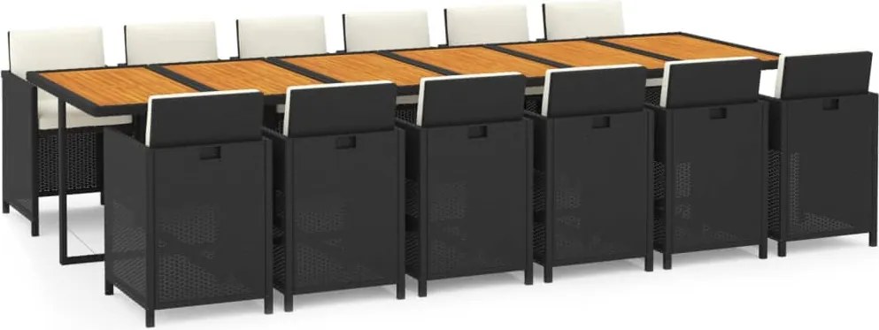 vidaXL Set mobilier de exterior cu perne, 13 piese, negru, poliratan