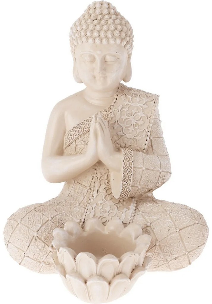 Decor de grădină Buddha pentru lumânare de ceai ,14 x 19 x 13 cm, crem