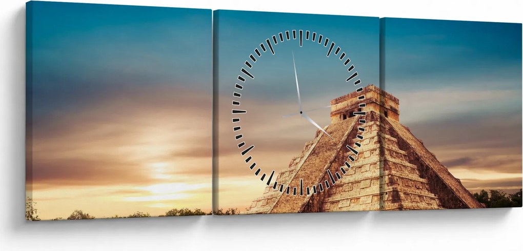 Tablou - Monumente renumite maiașe (cu ceas) (90x30 cm)