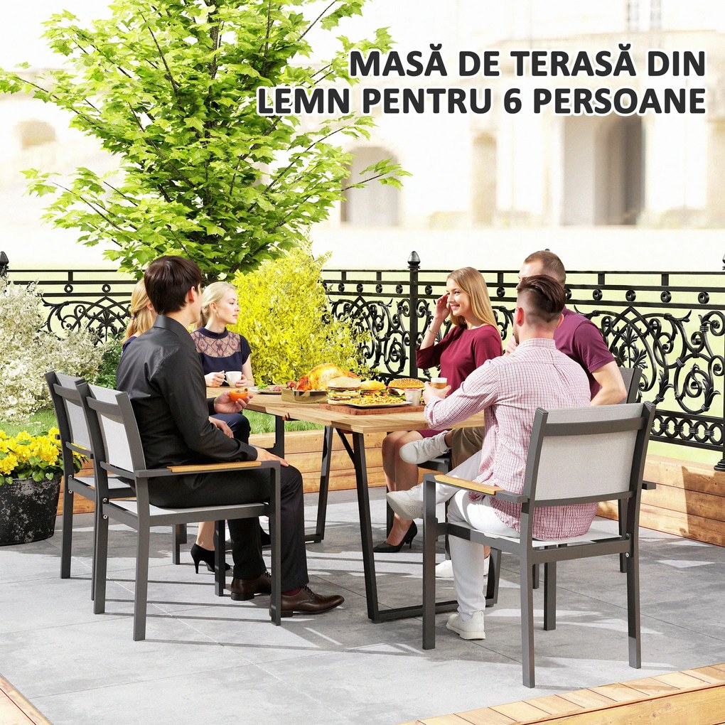 Outsunny Masă de Grădină pentru 6 Persoane cu Orificiu pentru Umbrelă, 175x80x75 cm, Maro | Aosom Romania