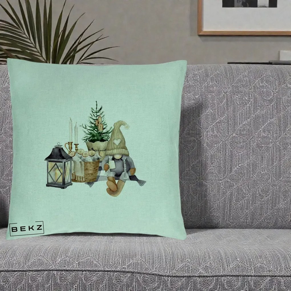 Perna Decorativa Gnom Scandinav cu Felinar, 40x40 cm, Verde Menta, Husa Detasabila, Perna Inclusa, BEKZ®