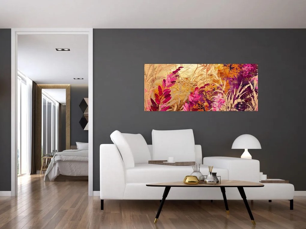 Tablou - Pictură abstractă de flori II. (120x50 cm)