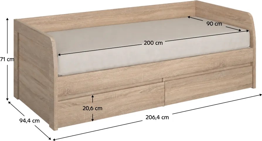 Pat 2S, 90x200, stejar sonoma, NORTY TYP 28