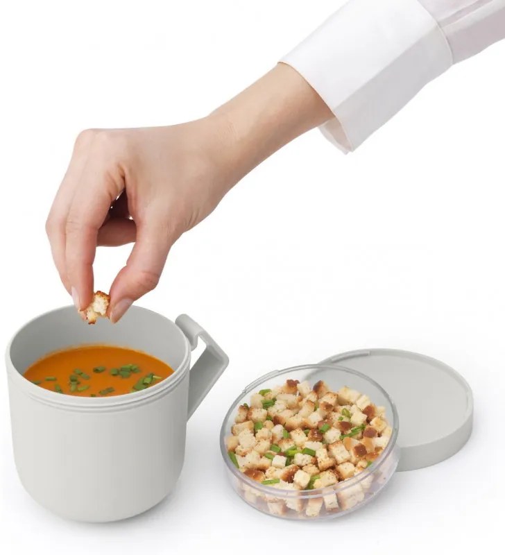 Ceasca pentru supa cu capac Brabantia Make&Take 1006295, 600+180 ml, Capac cu infiletare, Fara BPA, Gri