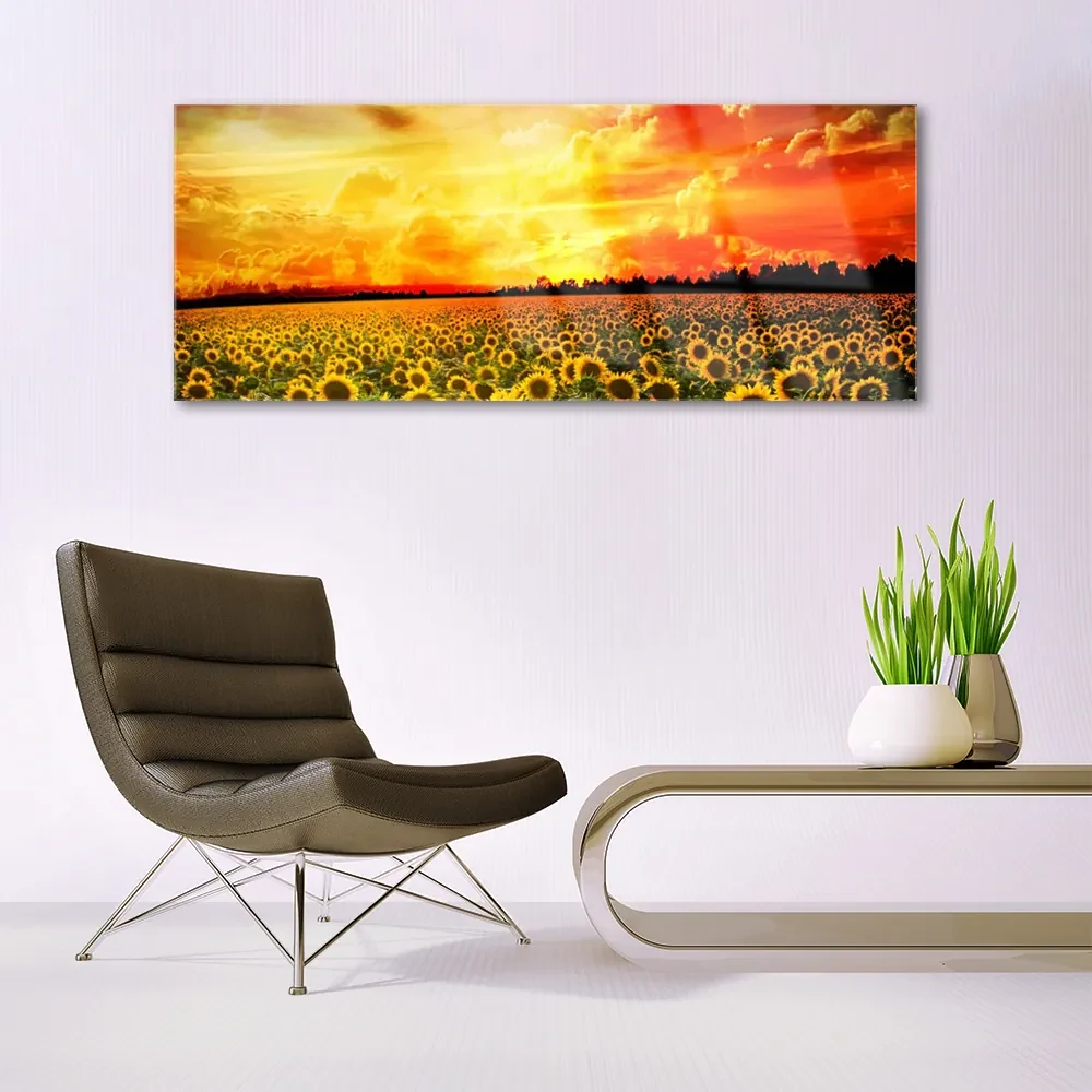 Tablouri acrilice Meadow Sunflowers Floral Verde Galben Maro
