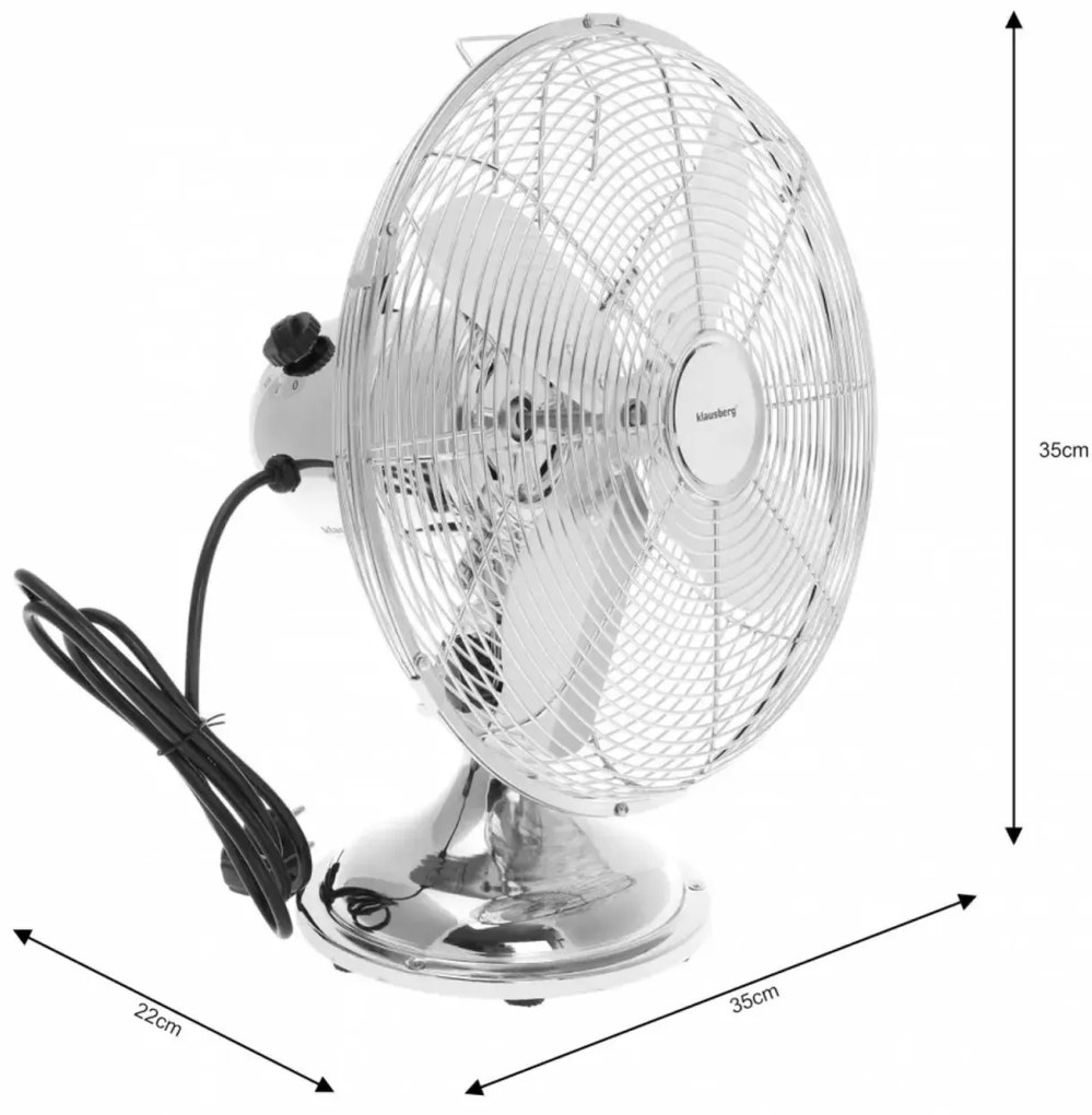 Ventilator metalic pentru birou 30 cm Klausberg KB7537, argintiu