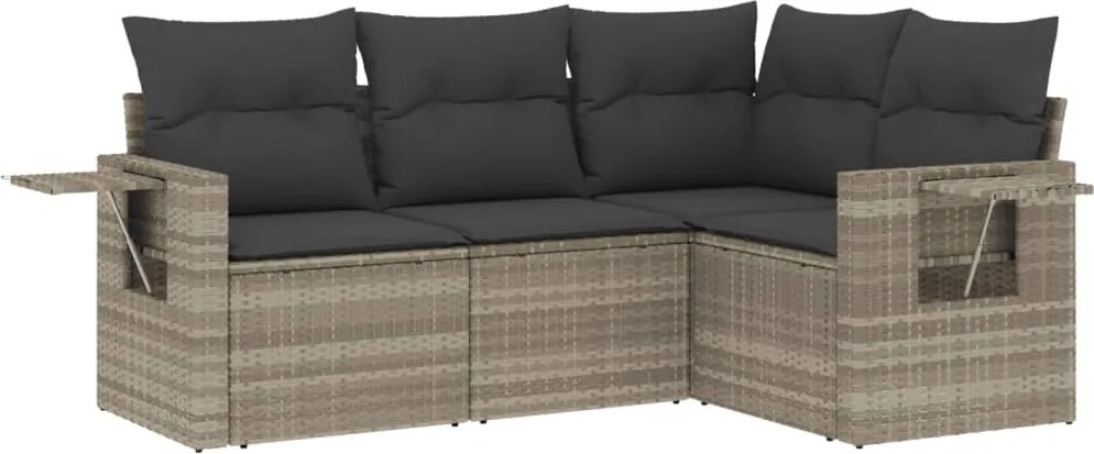 vidaXL Set canapea de grădină cu perne, 4 piese, gri deschis poliratan