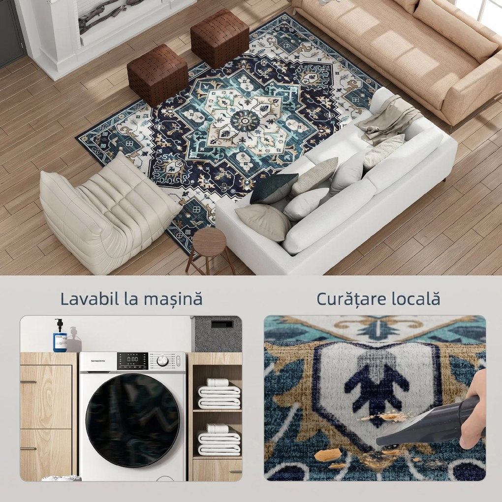 HOMCOM Covor Boho Antiderapant și Lavabil cu Fir Scurt 230x160cm Multicolor | Aosom Romania