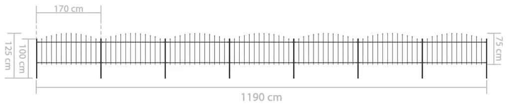 Gard de gradina cu varf sulita, negru, (0,5-0,75) x 11,9 m otel 1, 50-75 cm, 11.9 m