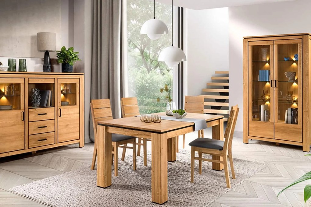 Bufet lemn masiv natur Stefano II, 130 × 174,8 × 47 cm