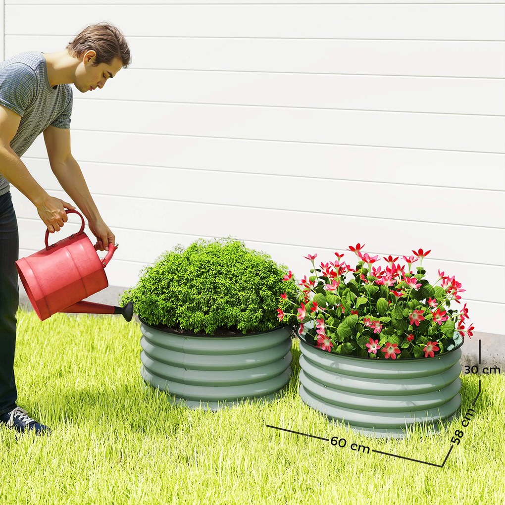 Outsunny Set de 2 ghivece verzinkte, Ø60 x 30H cm ghivece pentru flori cu bază deschisă pentru diverse plante, Grün | Aosom Romania