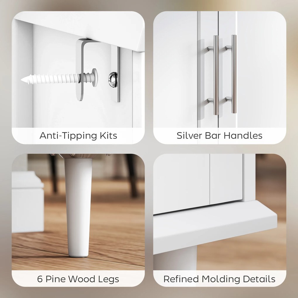 HOMCOM Mobilier de Sufragerie, Credență cu 2 Sertare și 3 Dulapuri cu Rafturi Reglabile, Comodă cu Picioare din Pin pentru Sala de Mese și Bucătărie, 120x38x86 cm, Alb | Aosom Romania