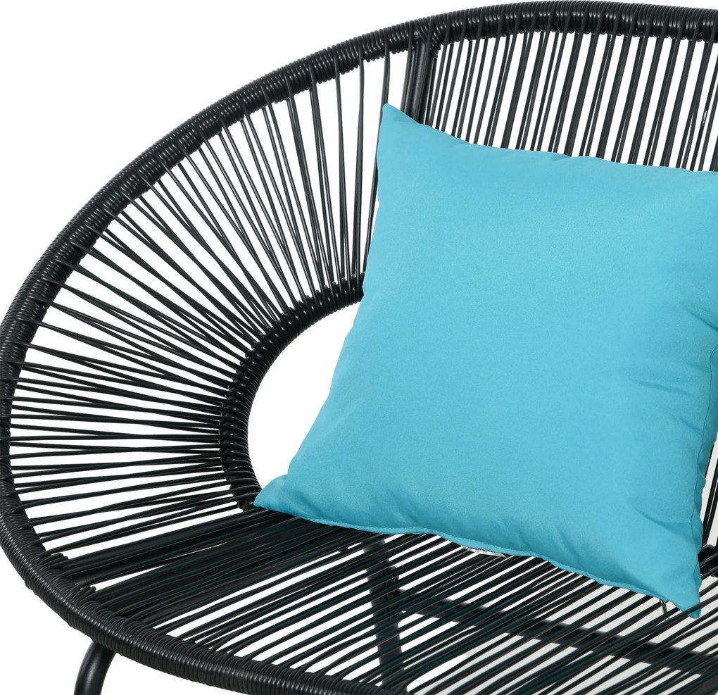 Outsunny Bancă de grădină cu 2 locuri din metal și sfoară din rășină cu 2 perne - dim. 132L x 72l x 83Î cm - negru | Aosom Romania