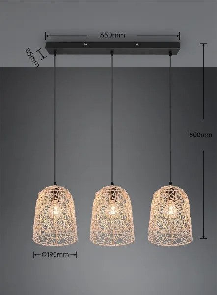 Reality - Lustră suspendată pe cablu LOVIS, 3xE27/40W/230V, negru