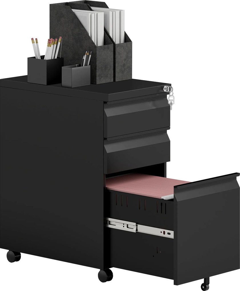 Vinsetto dulap pentru dosare din metal, dulap de birou, 3 sertare, mobil, Negru | Aosom Romania