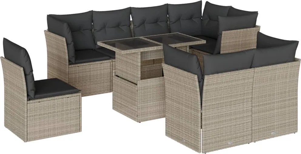 vidaXL Set canapele de grădină cu perne, 9 piese gri deschis poliratan