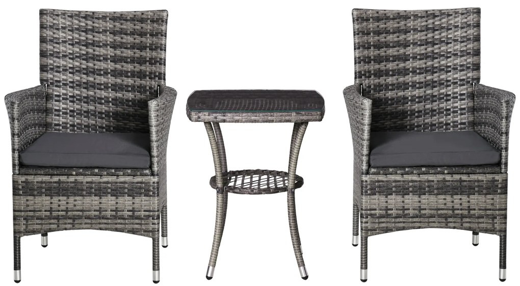 Set de mobilier de balcon Outsunny pentru 2 persoane, Set de scaune din ratan, Set de mobilier de grădină Polyrattan, Gri închis | Aosom Romania