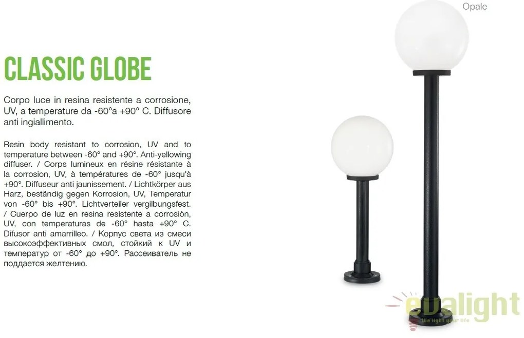 Stalp de iluminat exterior design clasic GLOBE PT1 SMALL opal 187549