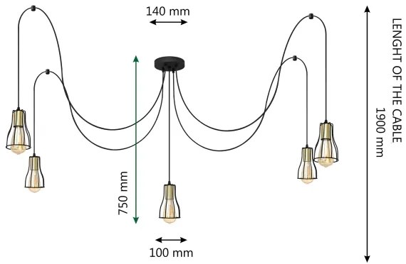 Lustră pe cablu TUBE 5xE27/15W/230V negru/crom