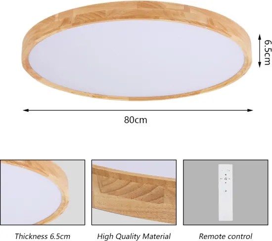 Brilagi - Corp de iluminat LED dimerizabil WOODROUND LED/70W/230V 3000-6000K Ø 80 cm + telecomandă