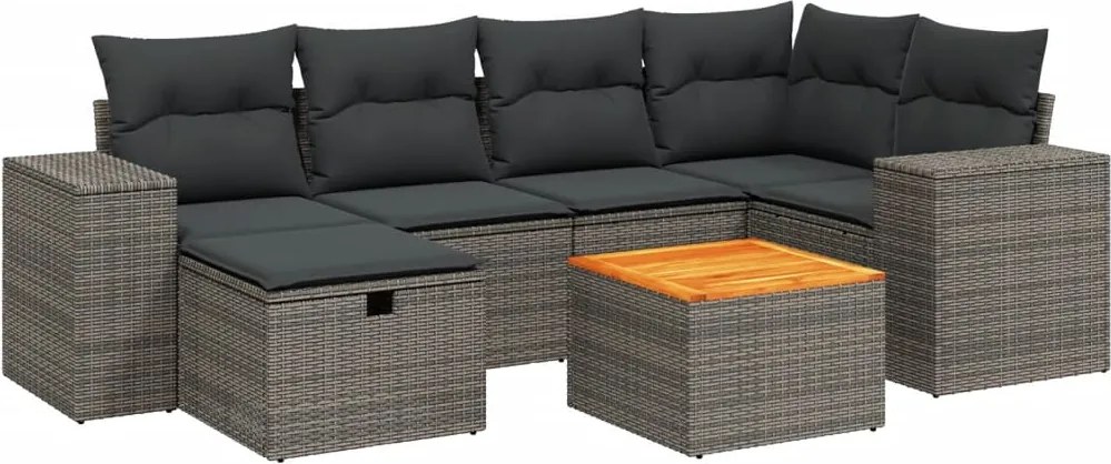 vidaXL Set canapele de grădină, 7 piese, cu perne, gri, poliratan