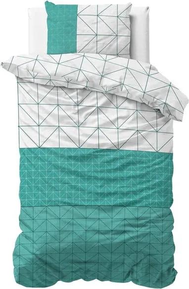 Lenjerie din bumbac, pat de o persoană Sleeptime Gino, 140 x 220 cm, verde-alb