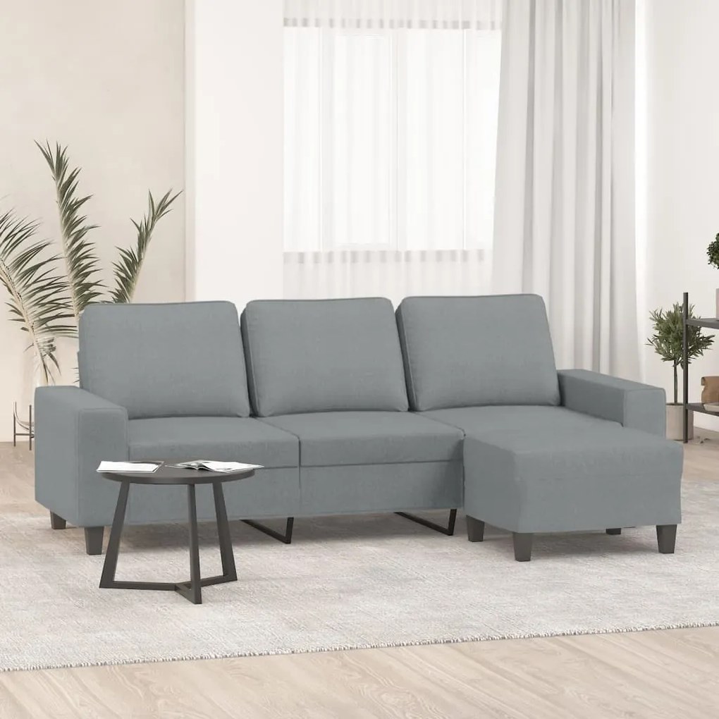 vidaXL Canapea cu 3 locuri și taburet, gri deschis, 180 cm, textil