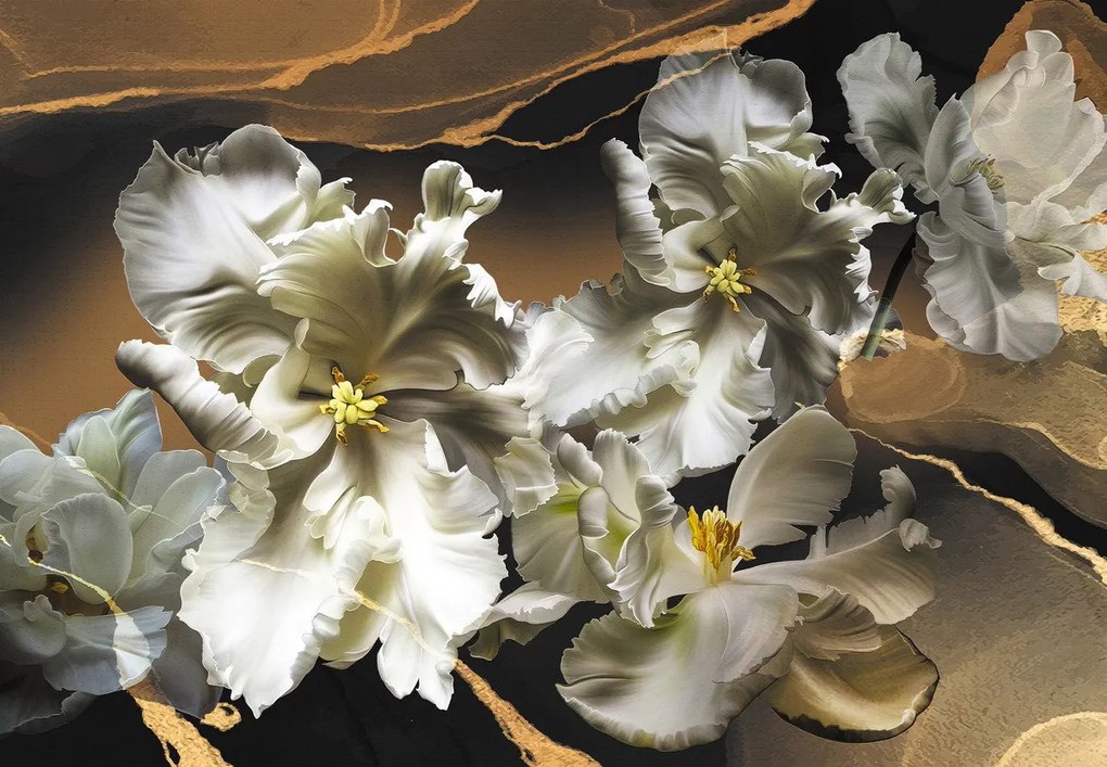 Fototapet - Flori orhidee pe fundal de marmură (147x102 cm)