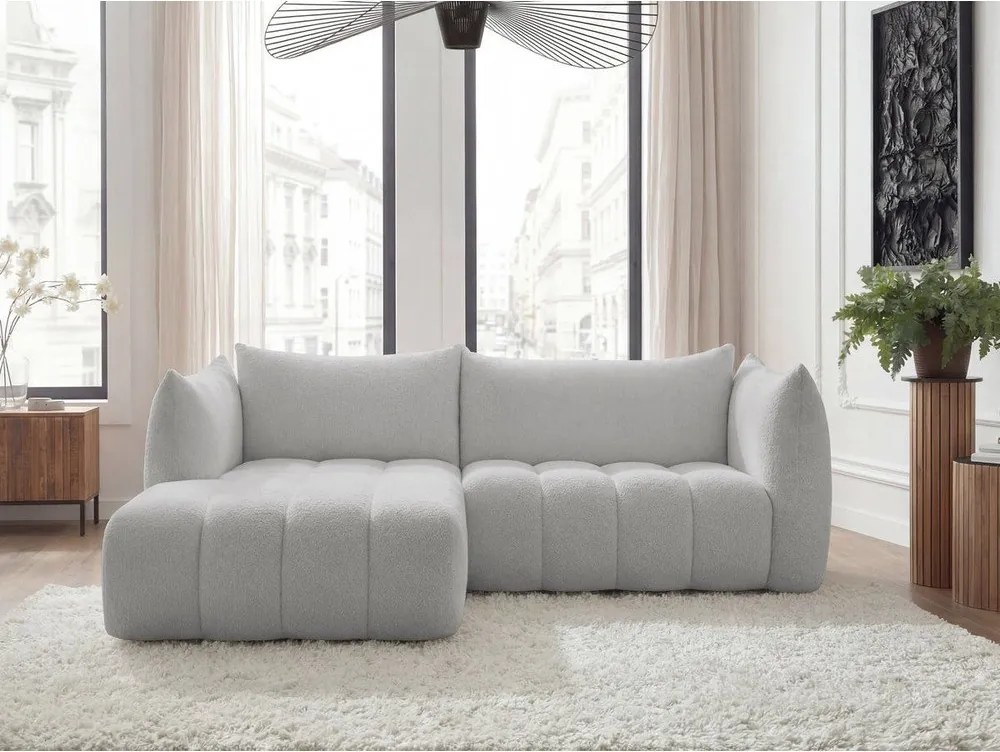 Colțar gri deschis cu tapițerie din țesătură bouclé (cu colț pe partea stângă/cu șezlong) Azra – Bobochic Paris