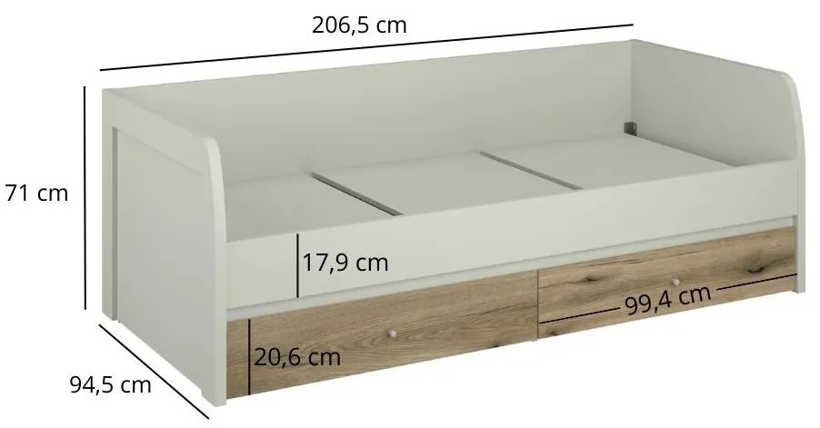 Pat de o persoană 90 cm (váľanda) Kodro (cașmir + stejar evoke) (cu somieră) (cu sp. depozitare). 1116939