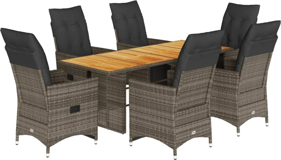 vidaXL Set bistro de grădină cu perne, 7 piese, gri, poliratan