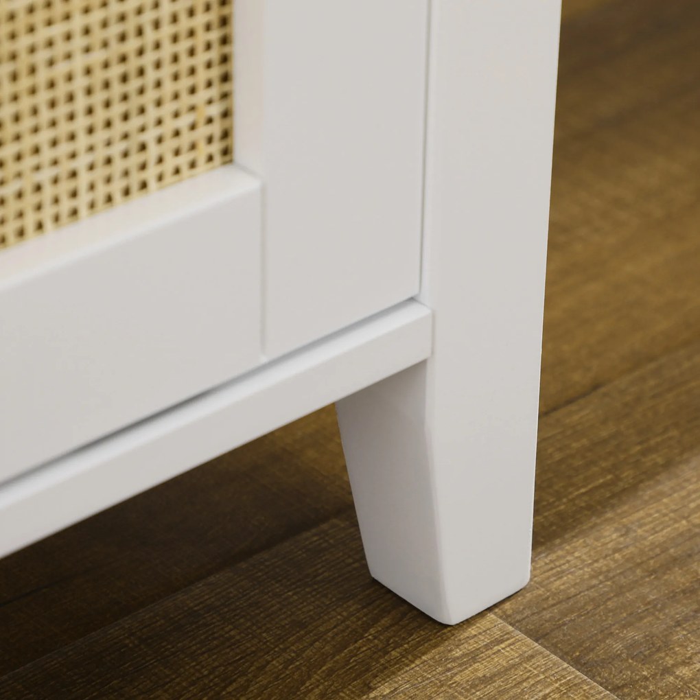 HOMCOM Banc de pantofi mobilier de depozitare cu ușă glisantă și fațade din răchită împletită 80 x 35 x 45 cm alb | Aosom Romania