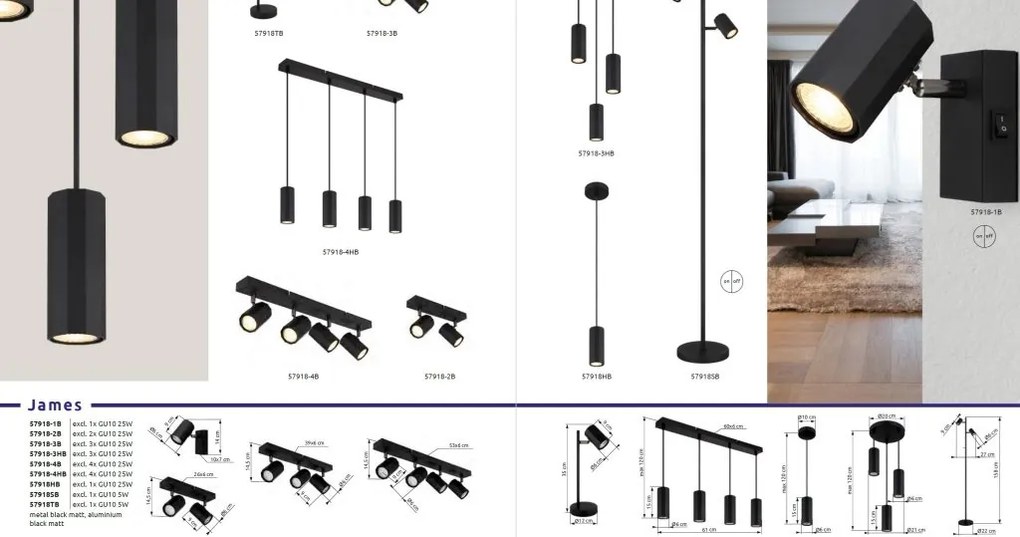 Lampa de podea cu 2 Spoturi metal negru JAMES