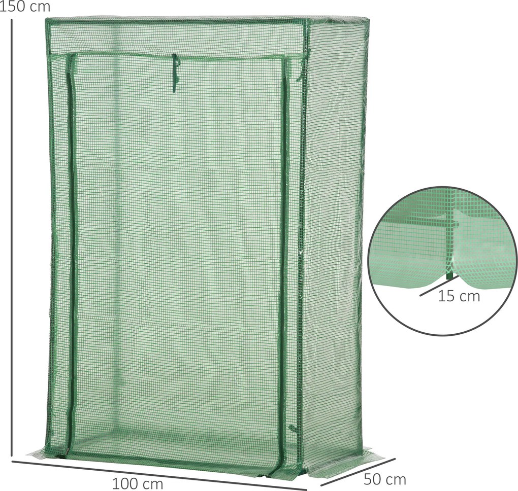 Sera Outsunny cu ușă, seră de iarnă din oțel, seră pentru balcon, grădină, seră de roșii 100x50x150cm, seră de roșii pentru roșii, legume, flori, plante, verde | Aosom Romania