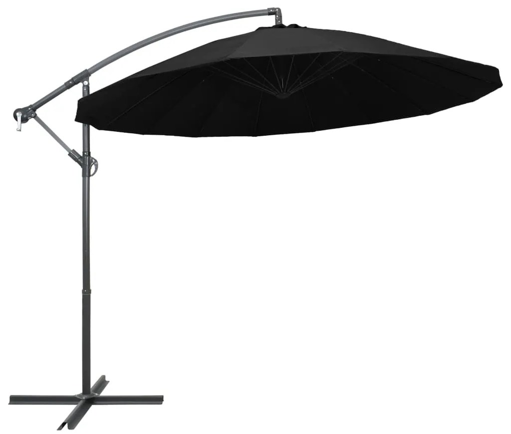 vidaXL Umbrelă de soare suspendată, negru, 3 m, stâlp de aluminiu